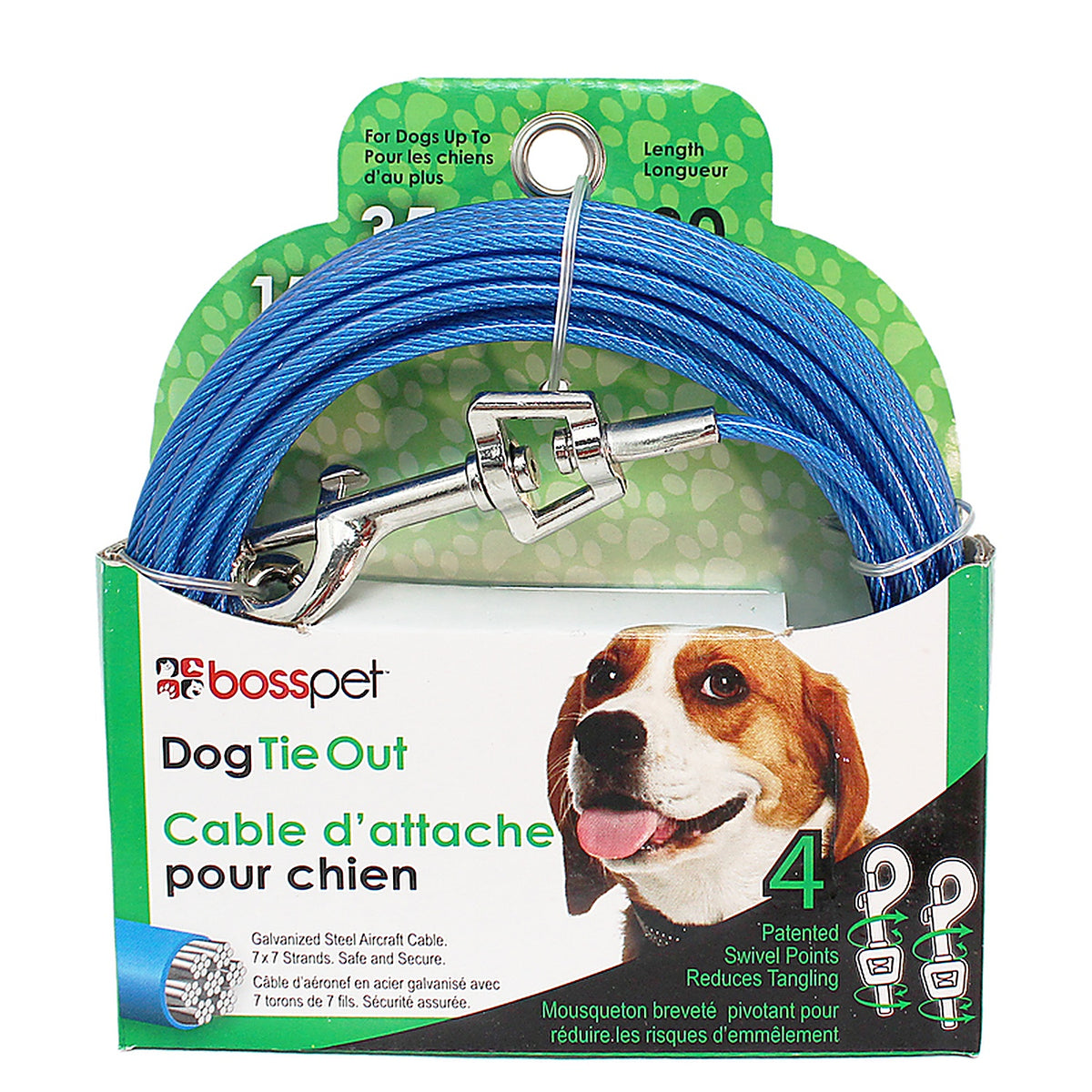 Boss Pet Q233000099 PDQ Blue / Silver Vinyl Coated Cable Dog Tie Out Medium