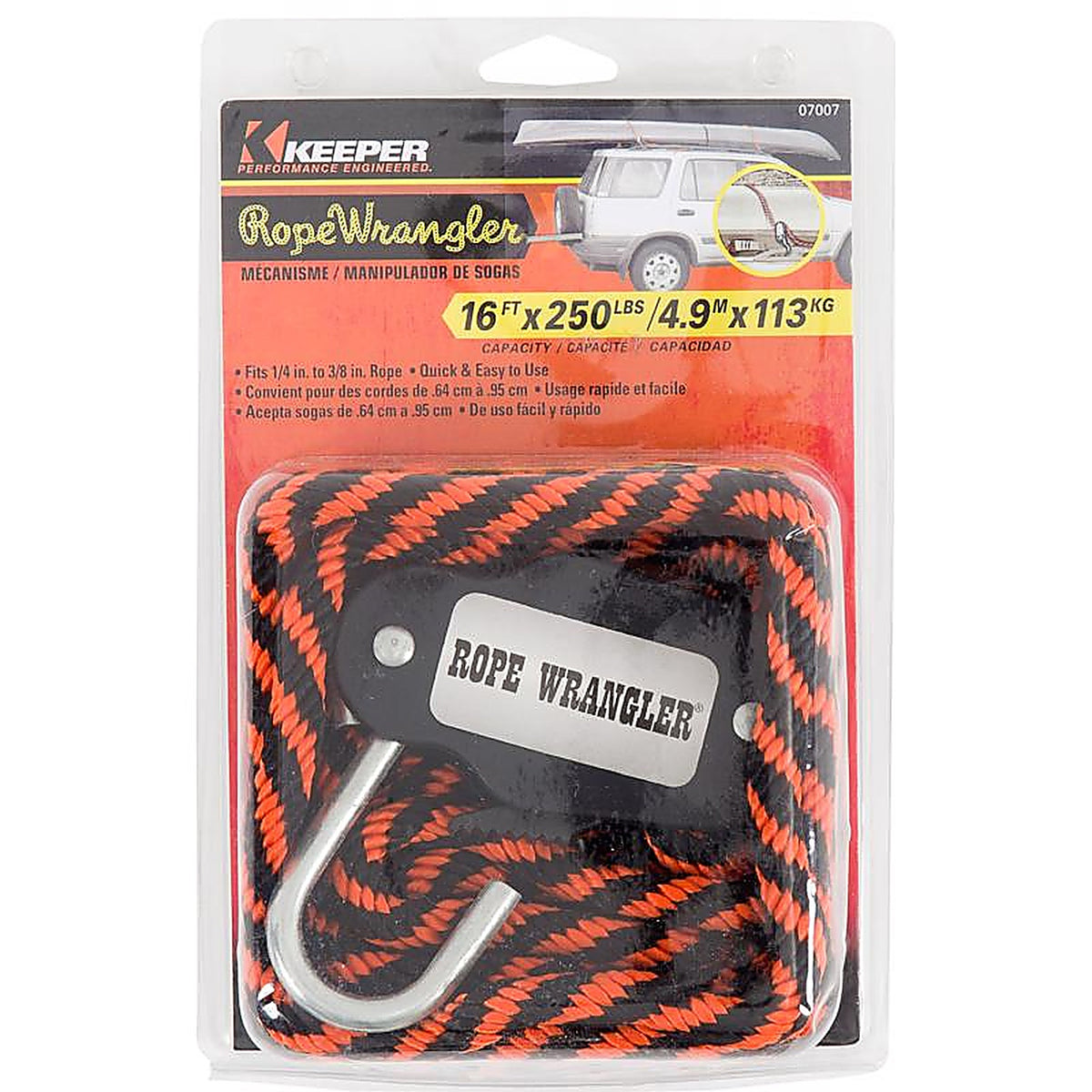 Keeper 7007 Rope Wrangler 3/8 in. W x 16 ft. L Multicolored Cargo Strap Assembly 250 lb. 1/Pack