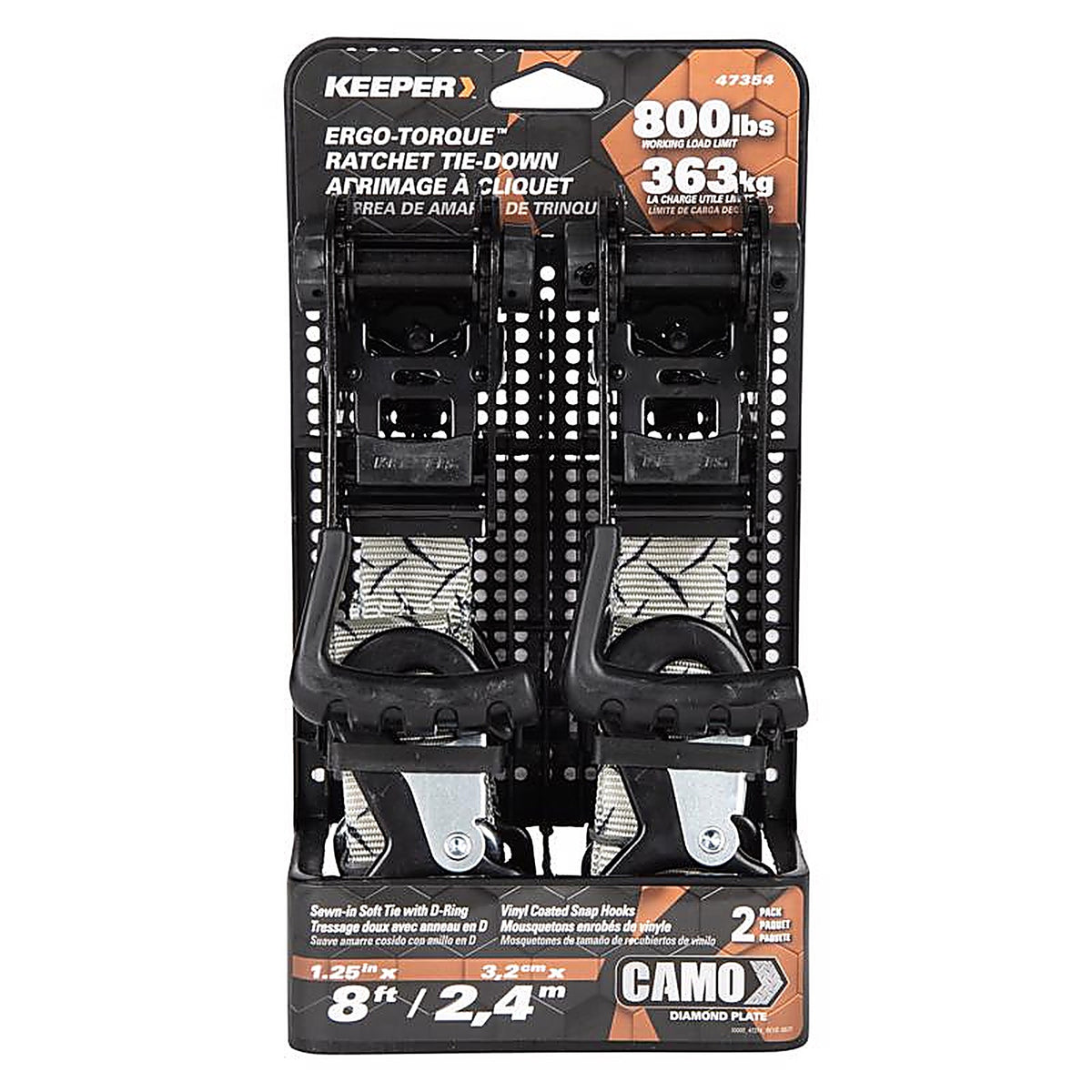 Keeper 47354 1.25 in. W x 8 ft. L Gray Tie Down Strap 800 lb. 1/Pack
