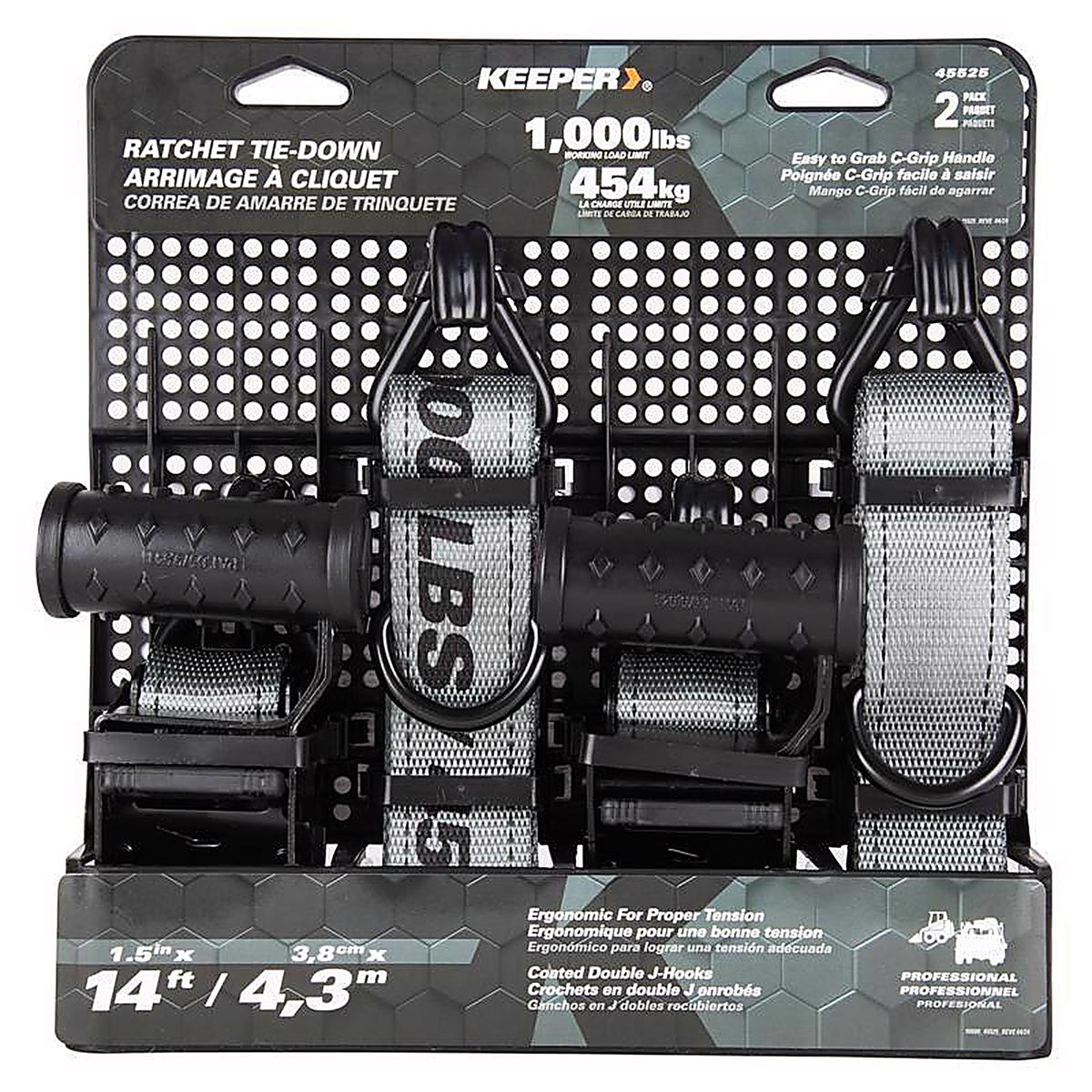 Keeper 45525 1.5 in. W x 14 ft. L Gray Tie Down Strap 1000 lb. 1/Pack