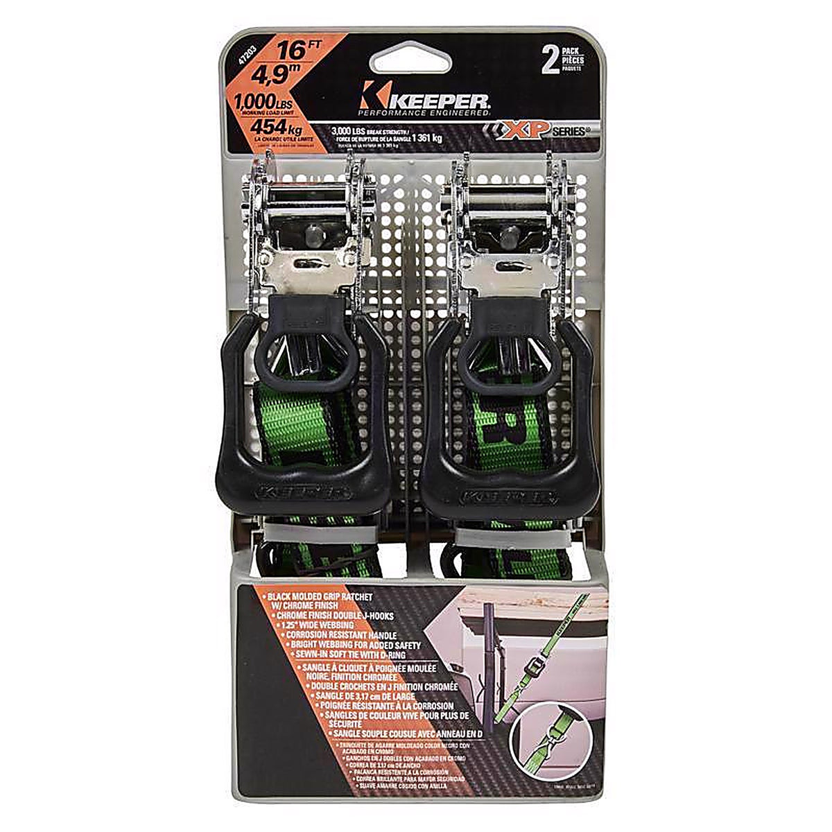 Keeper 47203 16 ft. L Green Tie Down w/Ratchet 1000 lb. 1/Pack