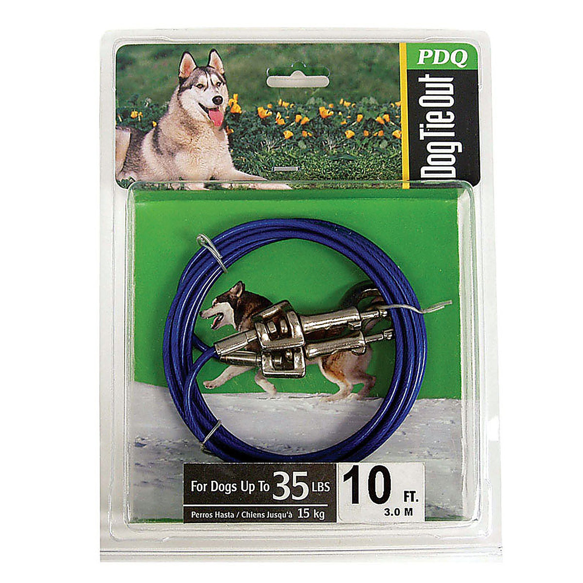 Boss Pet Q231000099 PDQ Blue / Silver Tie-Out Vinyl Coated Cable Dog Tie Out Medium