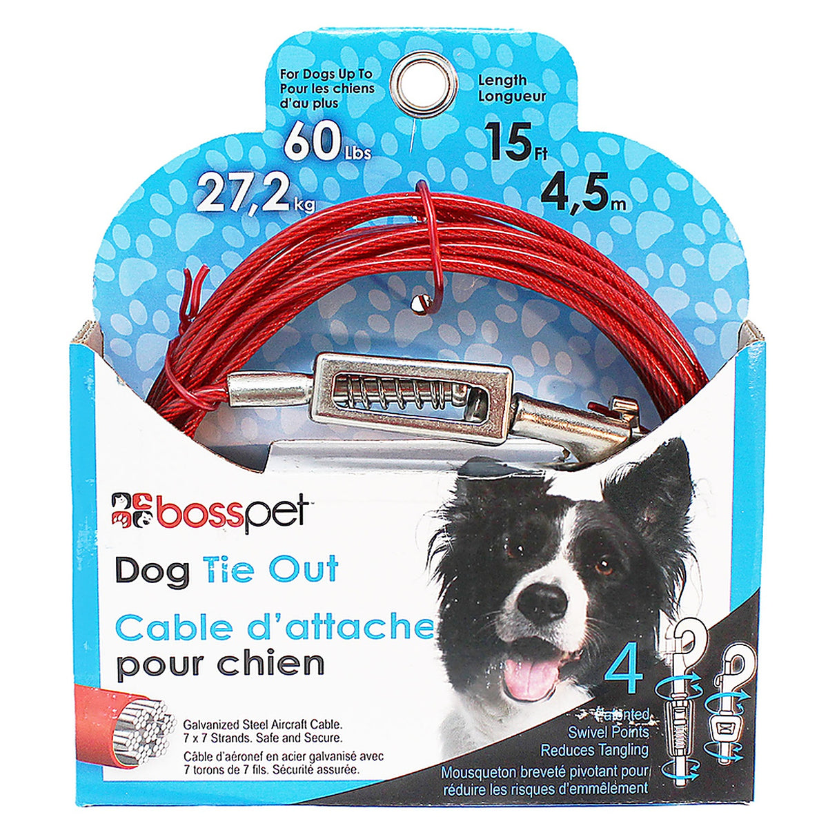 Boss Pet Q3515SPG99 PDQ Red Tie-Out with Spring Vinyl Coated Cable Dog Tie Out Large