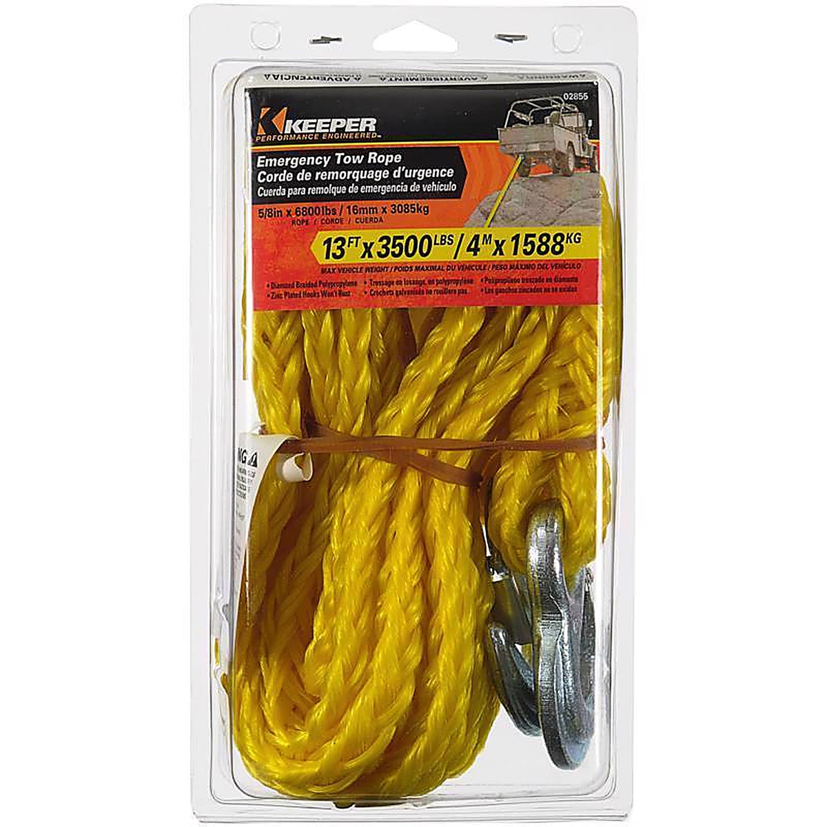 Keeper 2855 5/8 in. W x 13 ft. L Tow Rope 1/Pack Yellow 3500 lb.