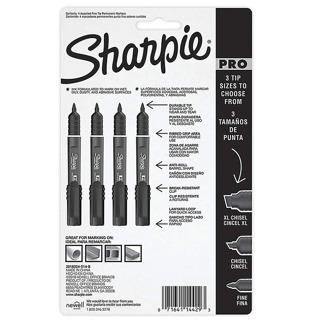 Sharpie 2018324 PRO Assorted Fine Tip Permanent Marker 4/Pack