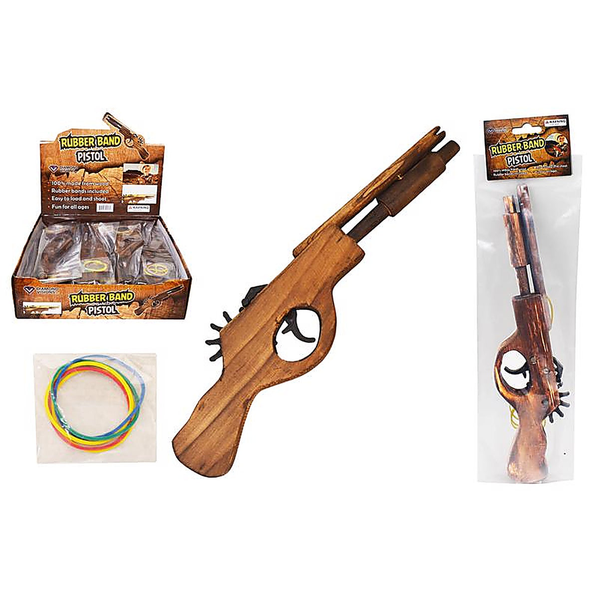 Diamond Visions TM-2585 Rubber Band Pistol Wood Brown