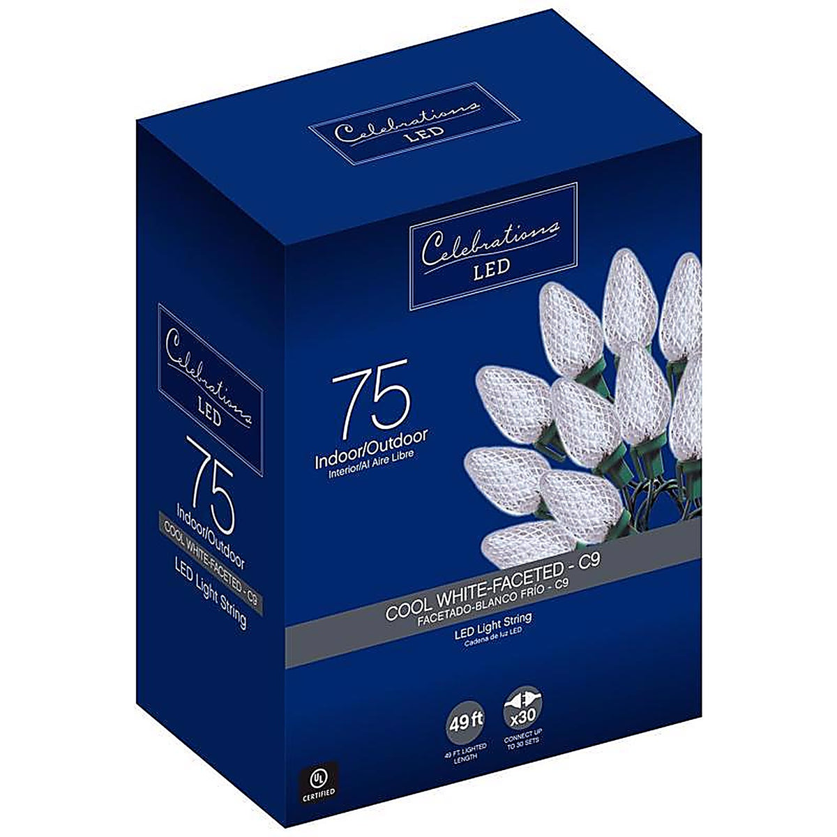 Celebrations 47772-71 LED C9 Cool White 75 count String Christmas Lights 49 ft.