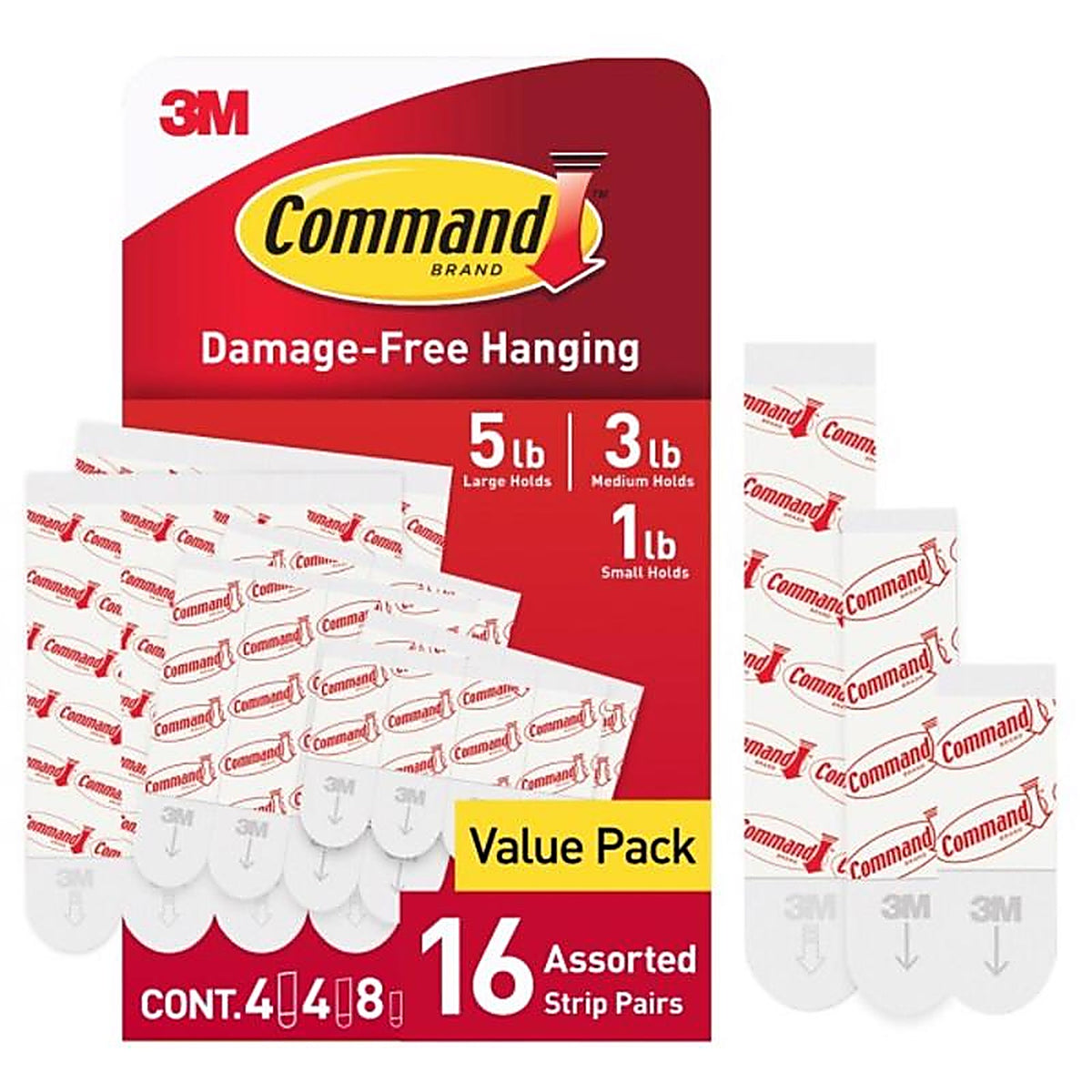 3M 17200-ES Assorted Foam Mounting Strips 3-3/8 in. L 12/Pack