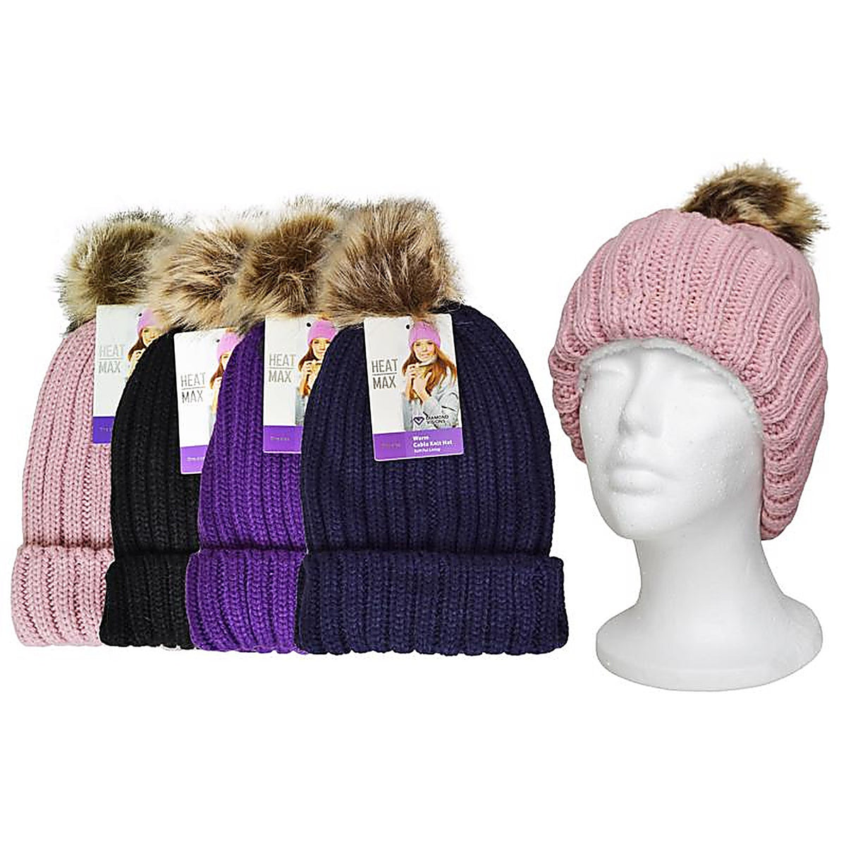 Diamond Visions 262366 Heat Max Fur Pom-Pom Thermal Hat Acrylic 1/pc.