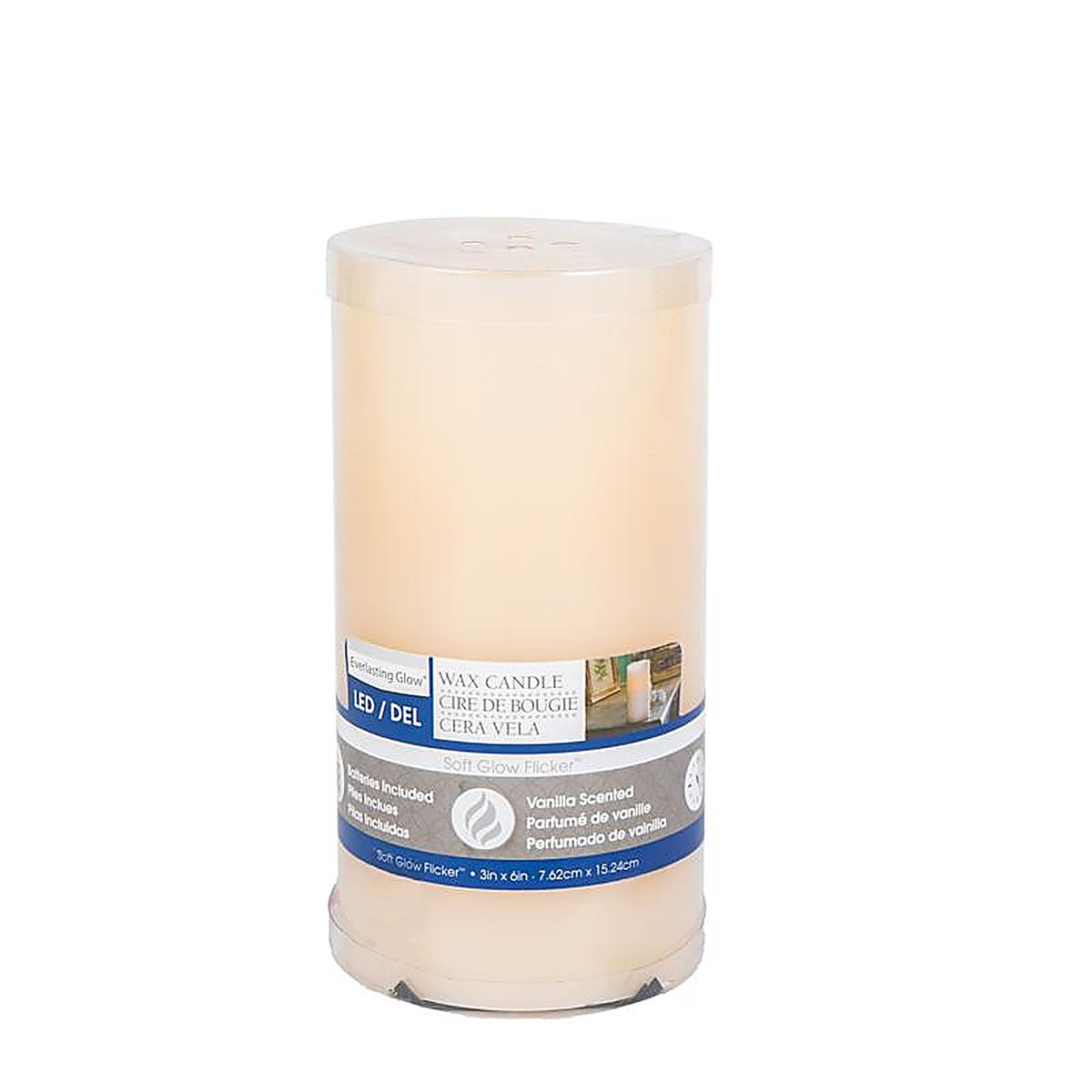Everlasting Glow 33076 Bisque Vanilla Scent Wavy Edge Pillar Flameless Flickering Candle 6 in. H x 4 in. Dia.
