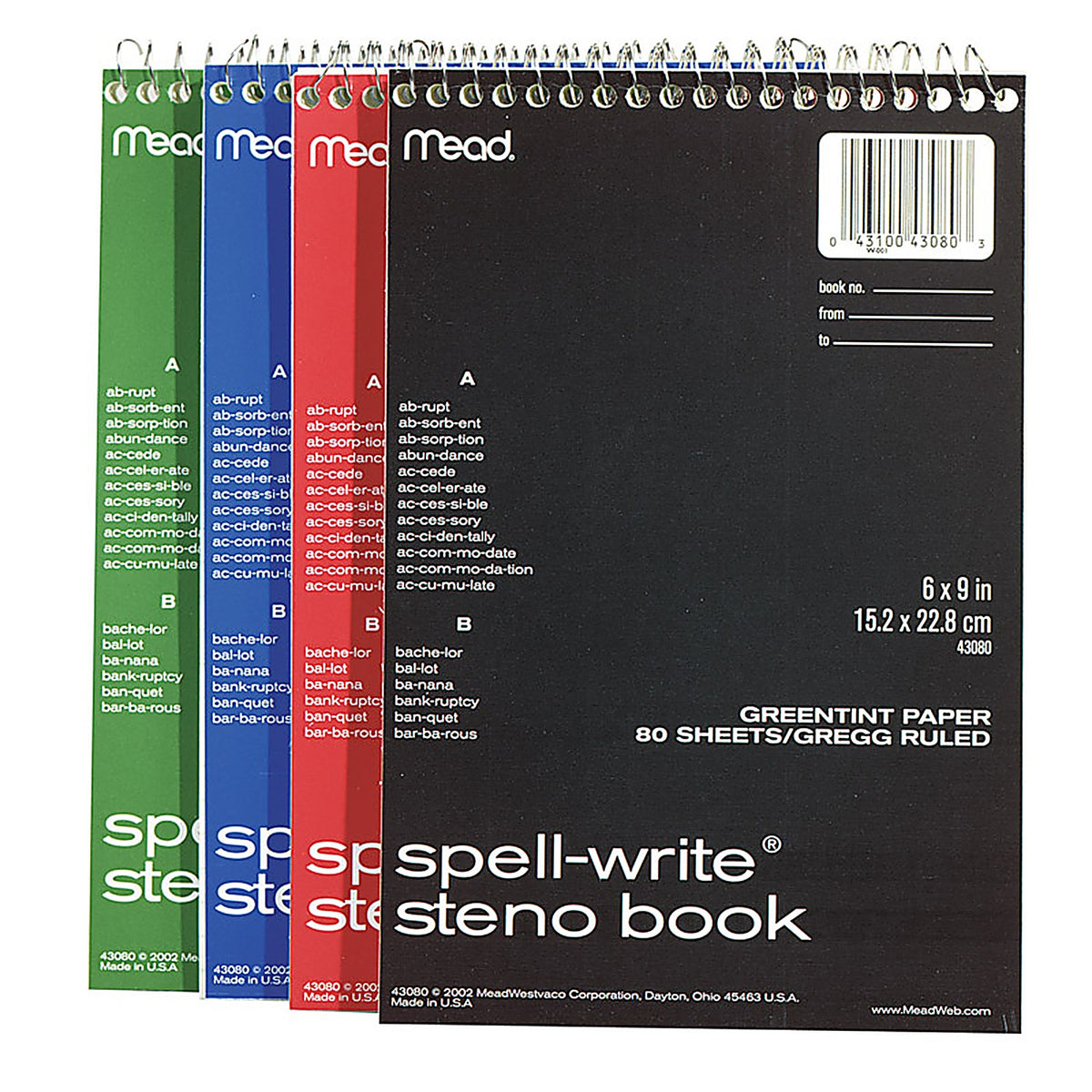 Mead 43080 6 in. W x 9 in. L Wide Ruled Spiral Steno Book