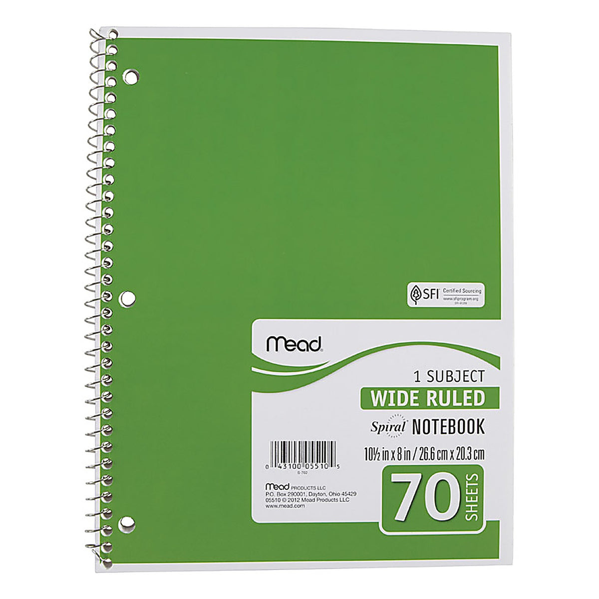 Mead 5510 8 in. W x 10-1/2 in. L Wide Ruled Spiral Notebook