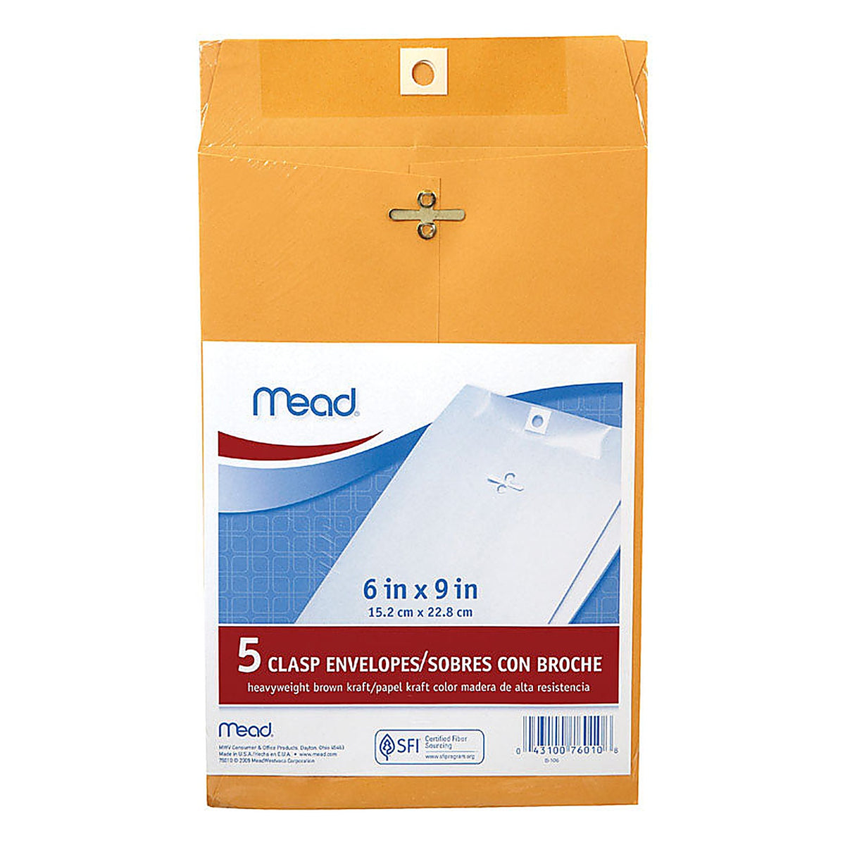 Mead 76010 6 in. W x 9 in. L A10 Brown Envelopes 5/Pack
