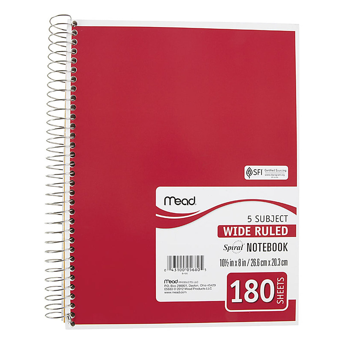 Mead 5680 8 in. W x 10-1/2 L Wide Ruled Spiral Notebook