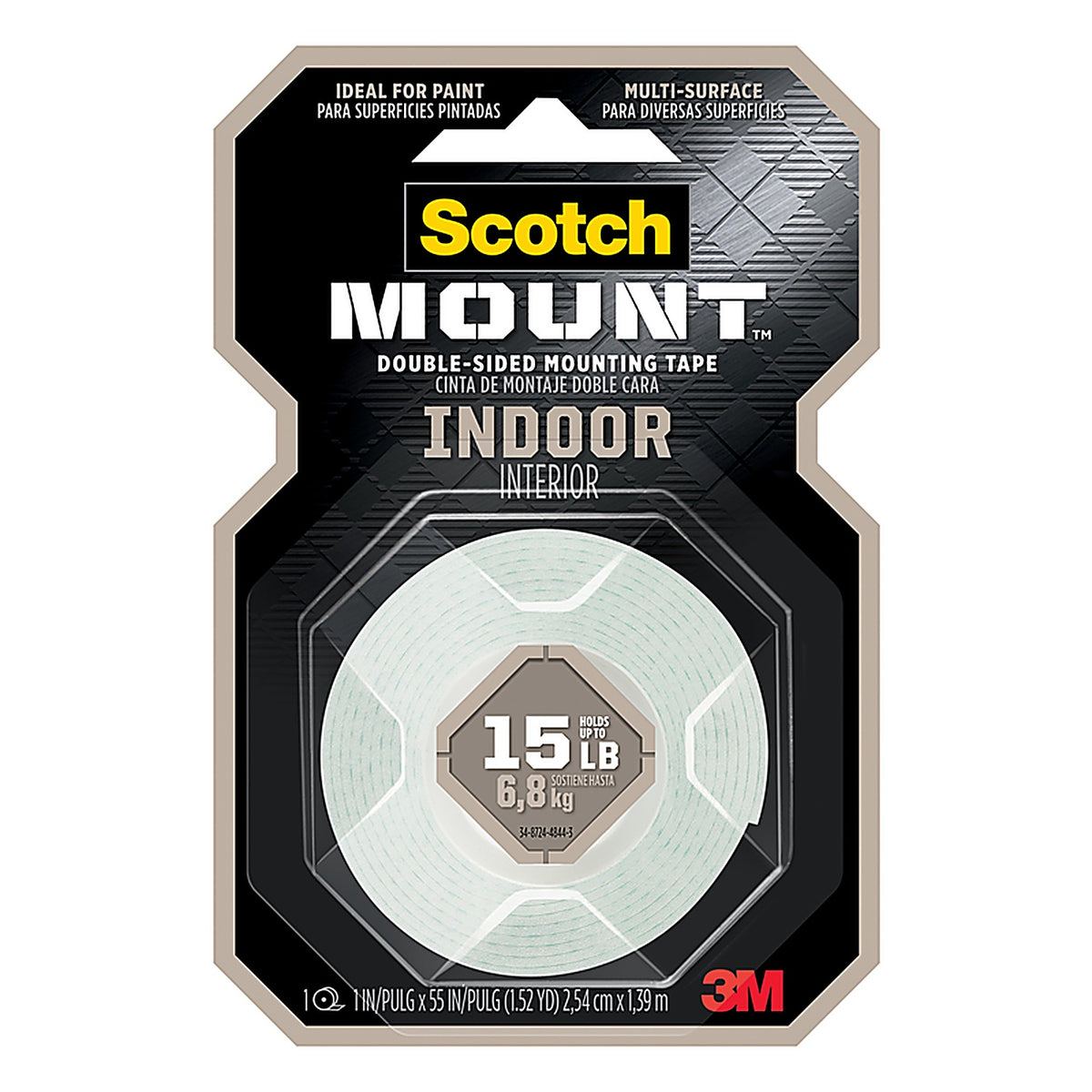 3M 214H Scotch-Mount Double Sided 1 in. W x 55 in. L Mounting Tape White