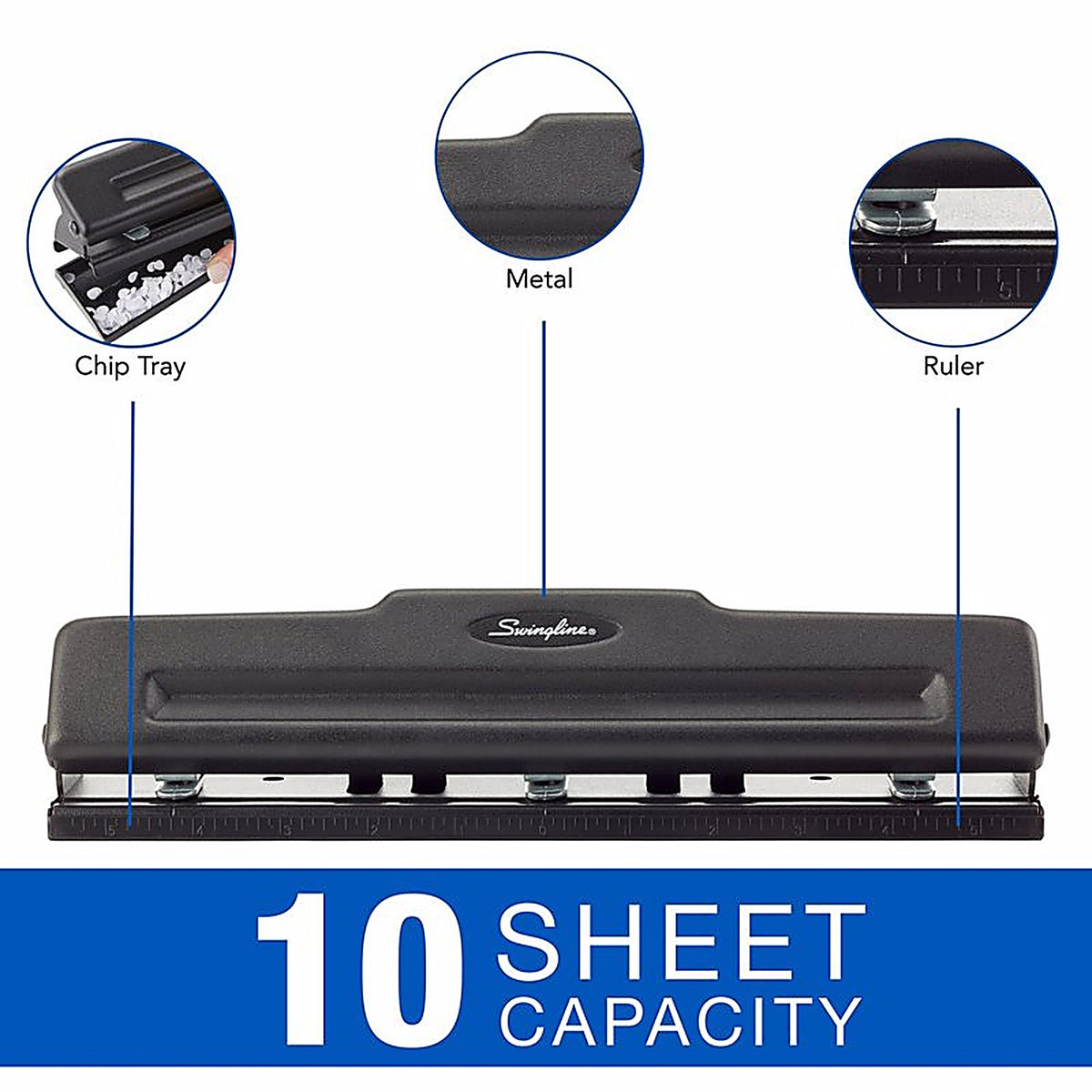 Swingline A7074015K 3 hole Paper Punch Black 10 sheet