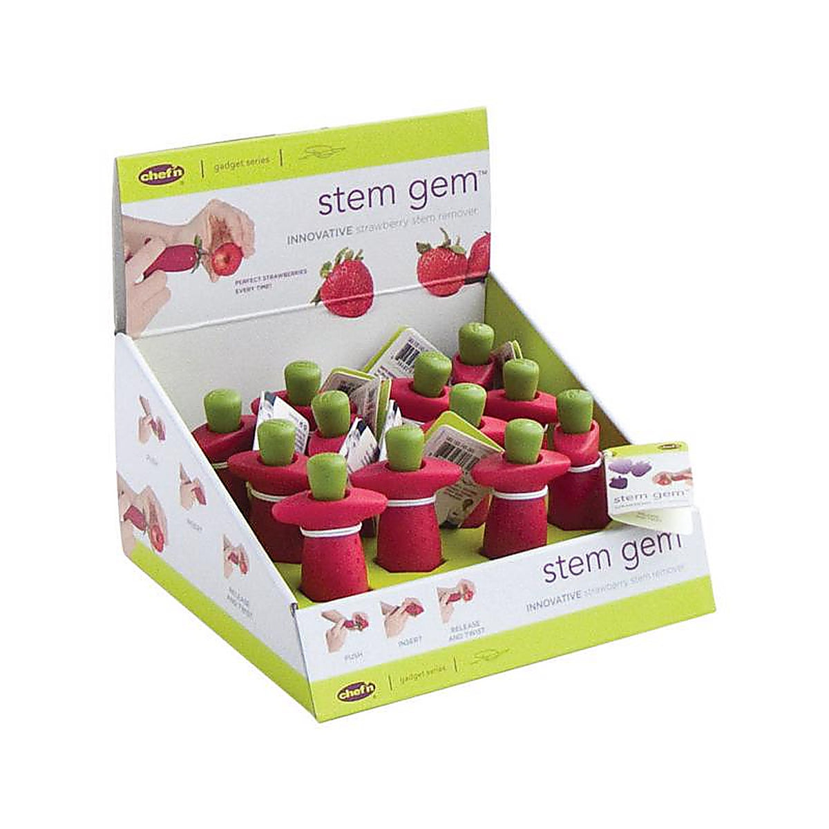 Chef'n 102-145-005 Stem Gem Red/Green Stainless Steel Strawberry Stem Remover