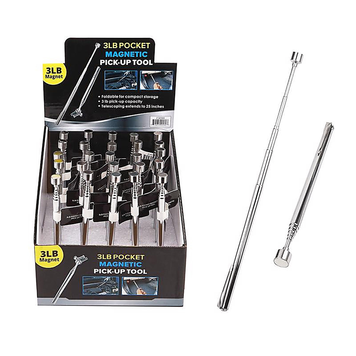 Diamond Visions 22-2140580 25 in. Telescoping Pocket Pick-Up Magnet 3 lb. Silver