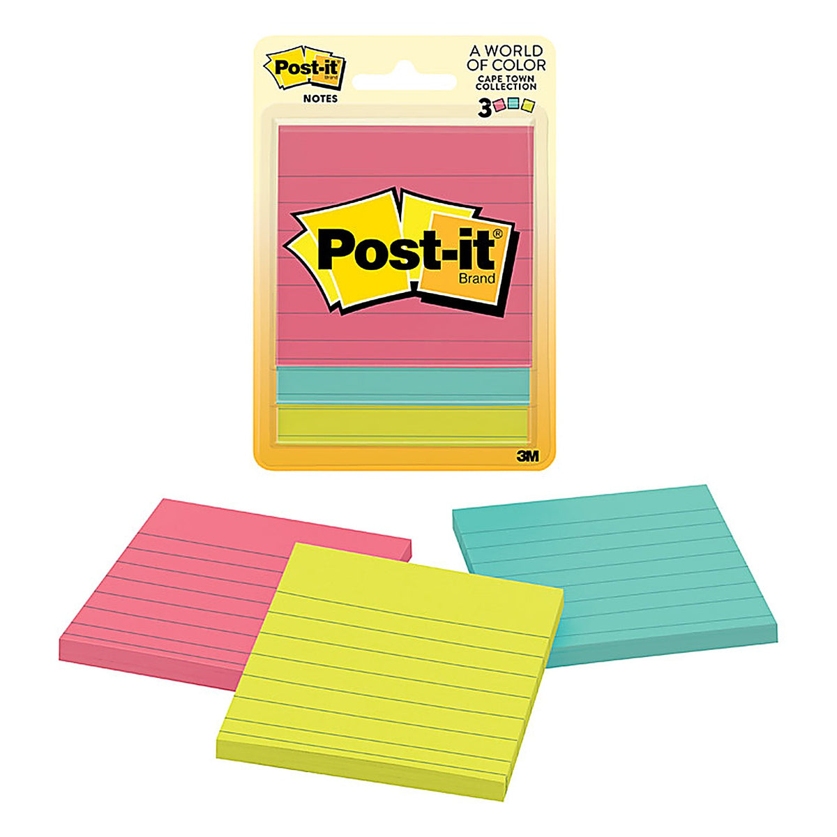 Post-It 6301 3 in. W x 3 in. L Assorted Sticky Notes 3 pad