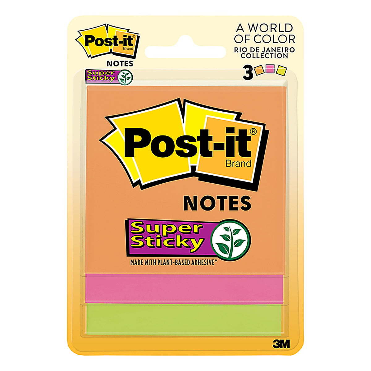 Post-It 3321-SSAU 3 in. W x 3 in. L Assorted Sticky Notes 3 pad