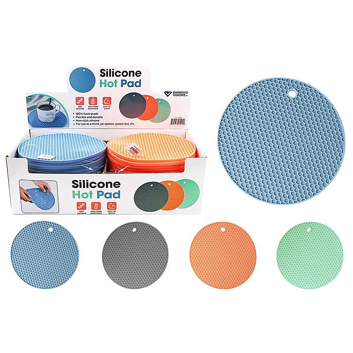 Diamond Visions 01-1404 7 in. W x 7 in. L Assorted Colors Silicone Trivet