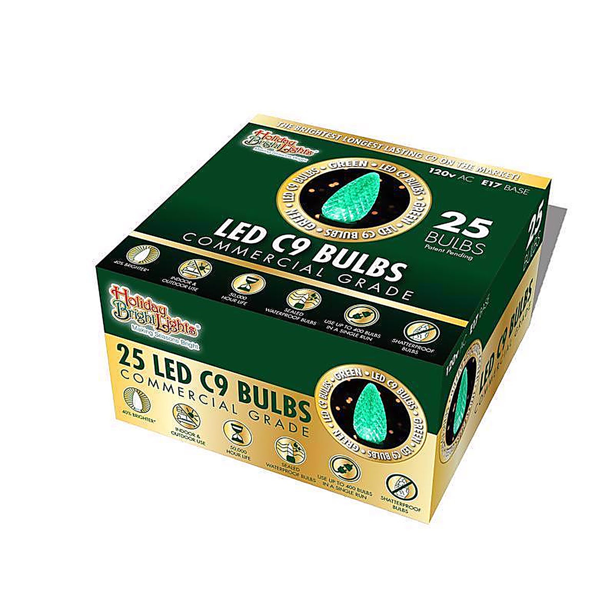Holiday Bright Lights BU25LEDFC9-TGRA LED C9 Green 25 count Replacement Christmas Light Bulbs
