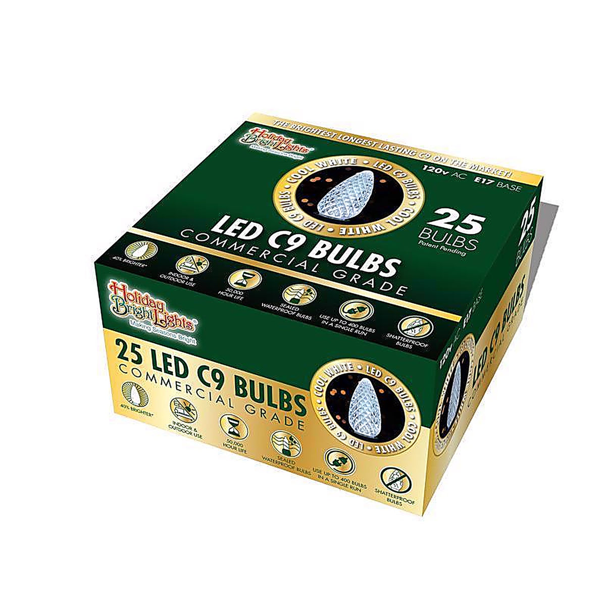 Holiday Bright Lights BU25LEDFC9-TCWA LED C9 Cool White 25 count Replacement Christmas Light Bulbs
