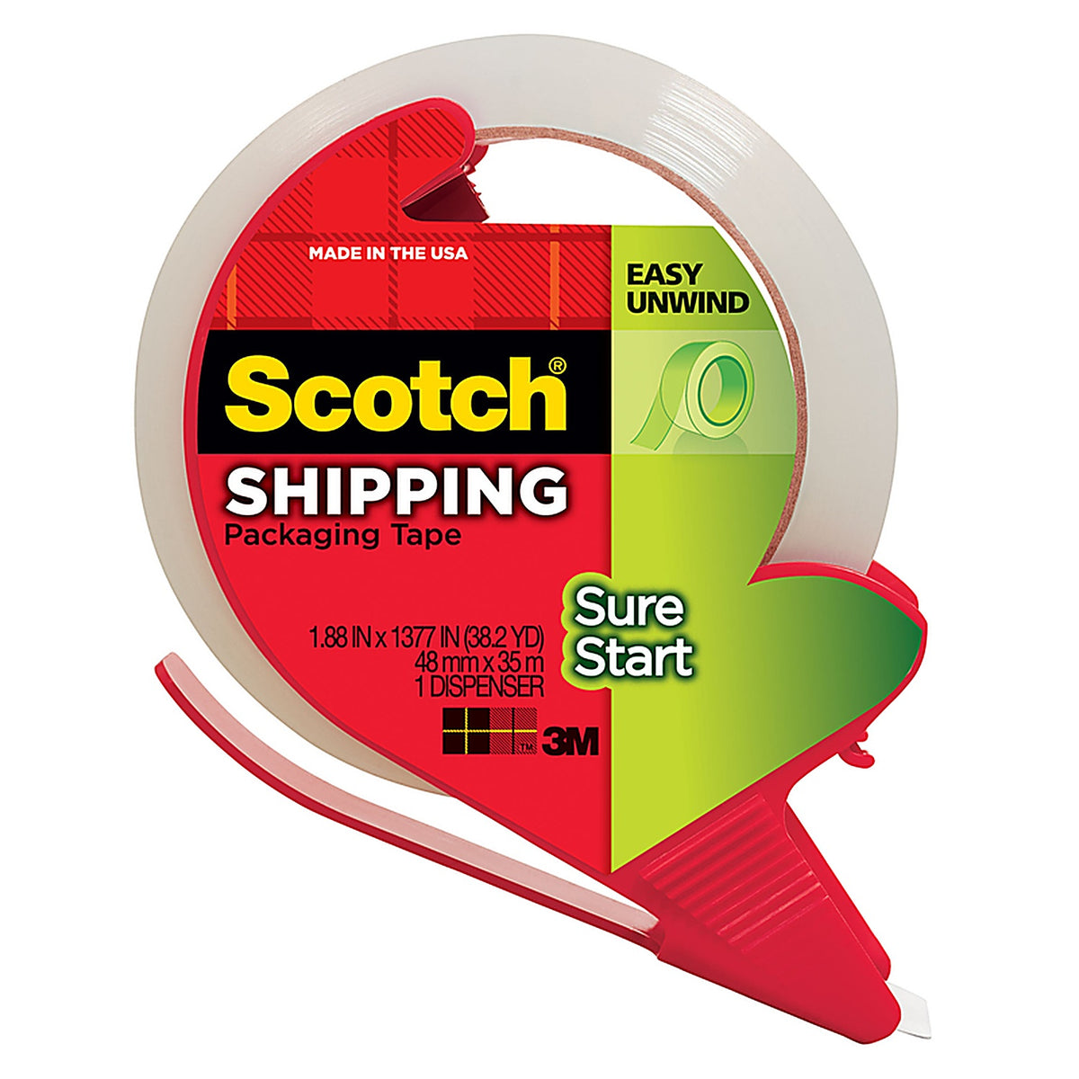 3M 3450S-RD Scotch 1.88 in. W x 38.2 L Heavy Duty Packaging Tape Clear