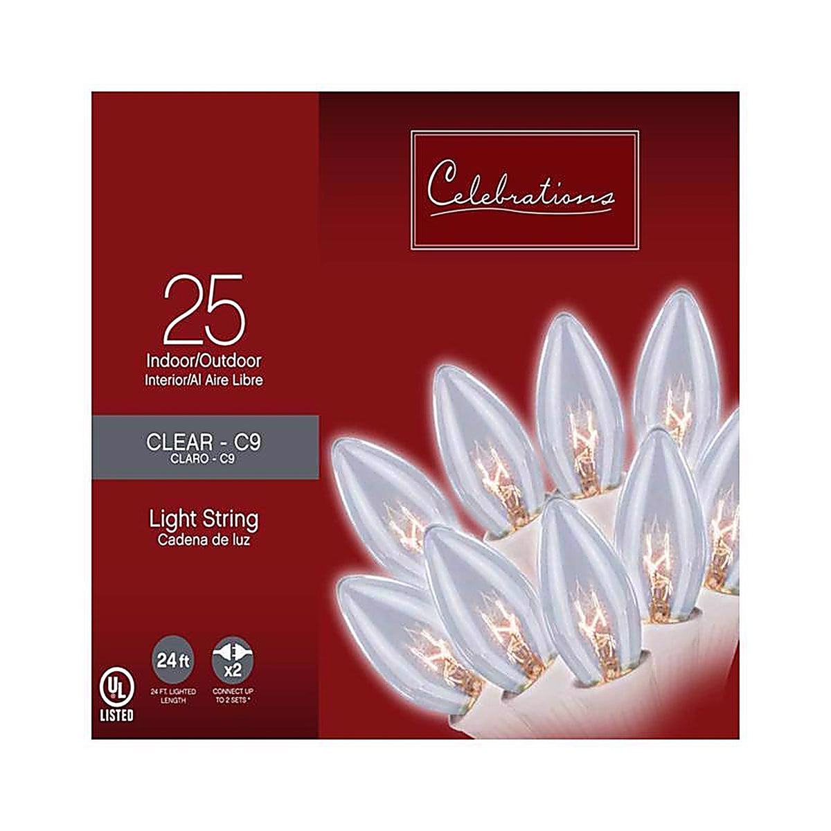 Celebrations C44G4111 Incandescent C9 Clear/Warm White 25 count String Christmas Lights 24 ft.