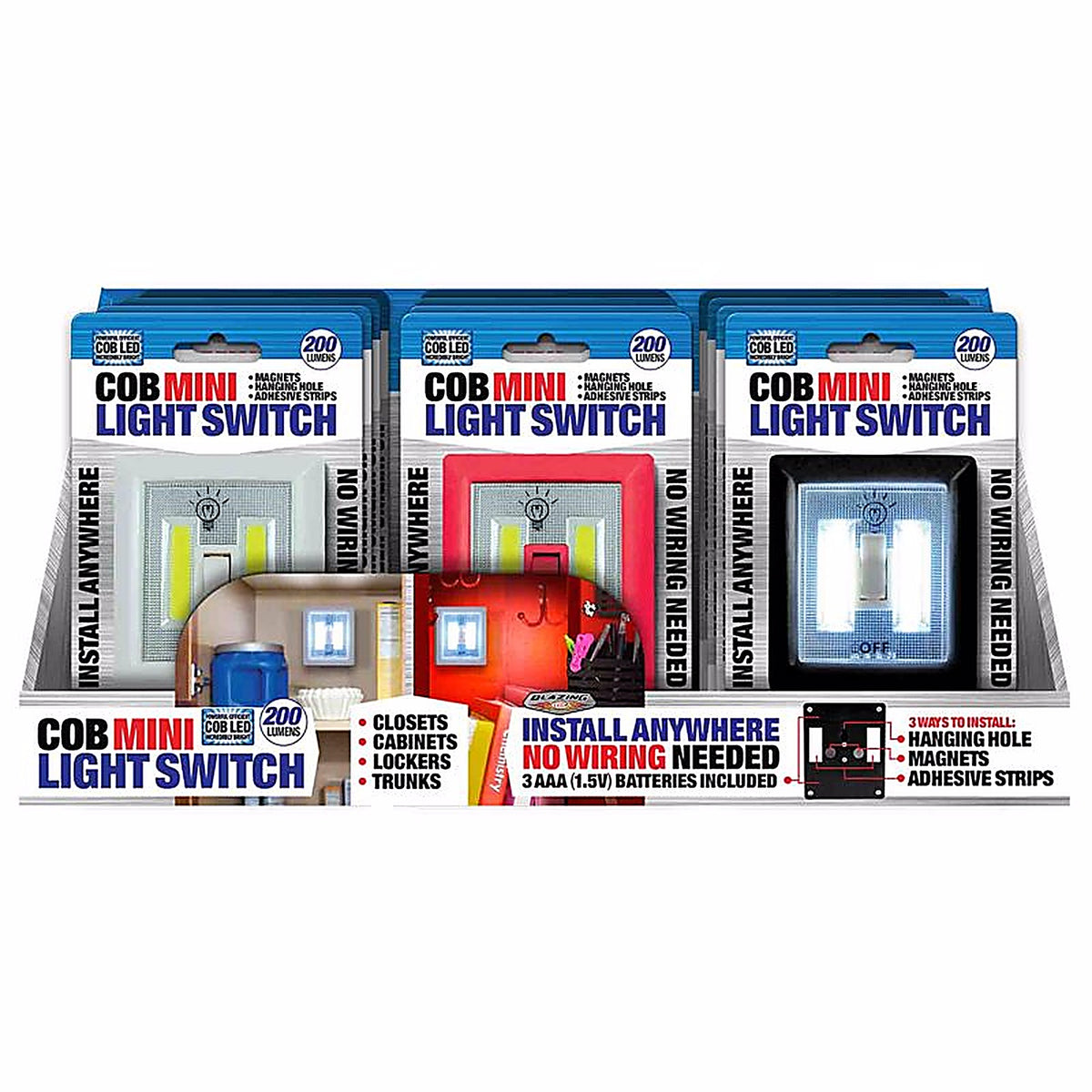 Blazing LEDz 702467 COB Mini Manual Battery Powered LED Light Switch
