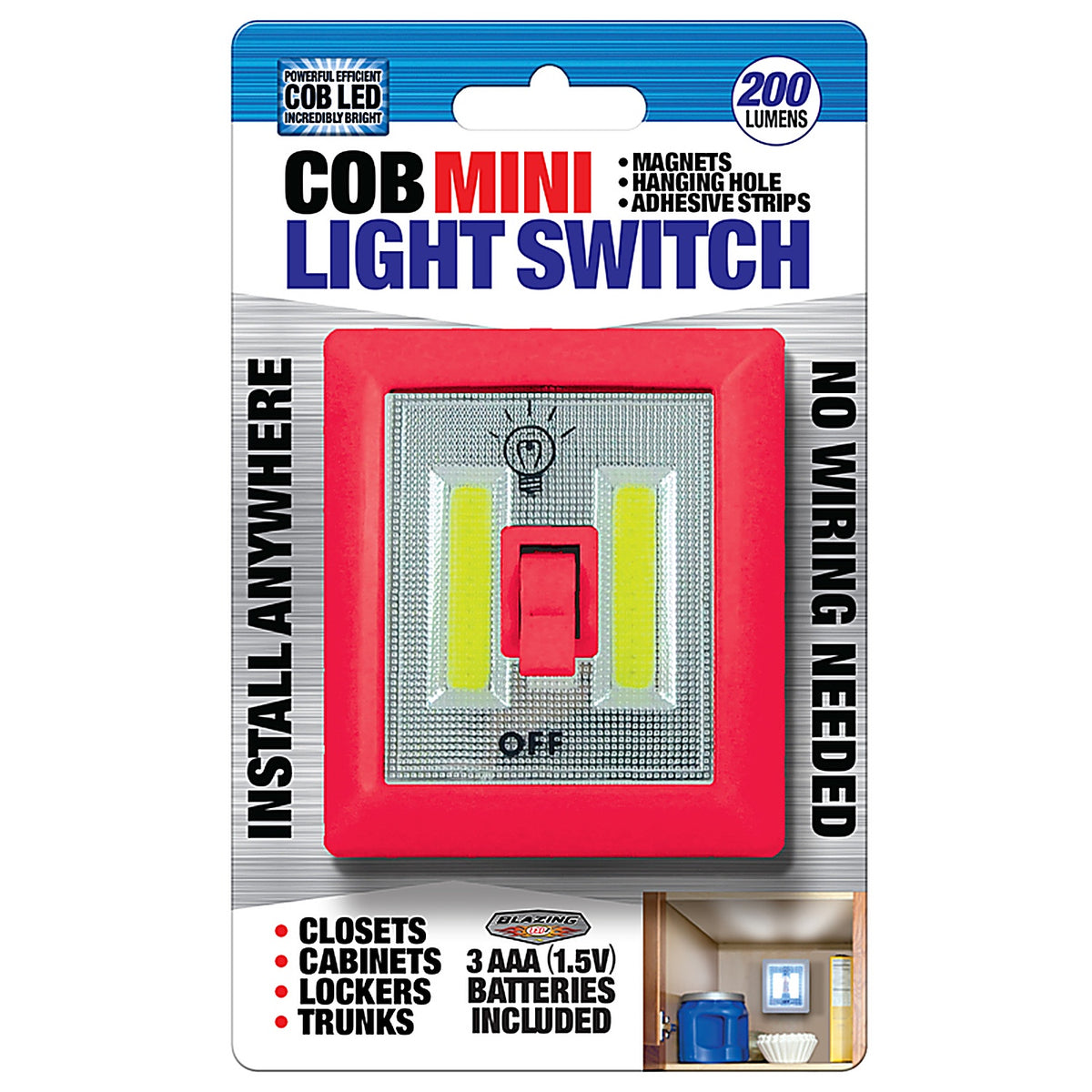 Blazing LEDz 702467 COB Mini Manual Battery Powered LED Light Switch
