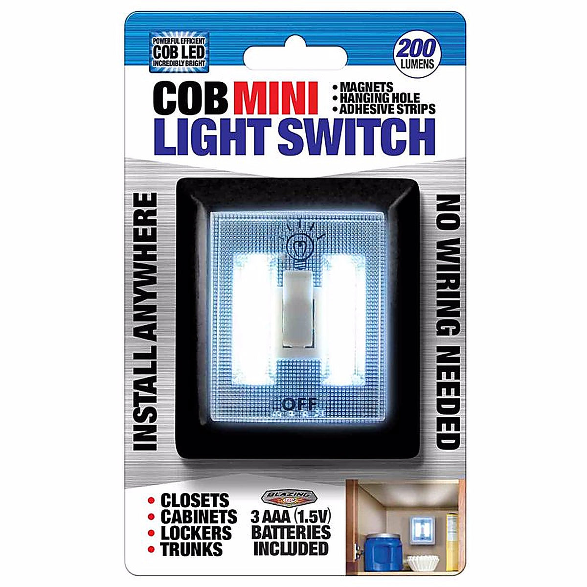 Blazing LEDz 702467 COB Mini Manual Battery Powered LED Light Switch