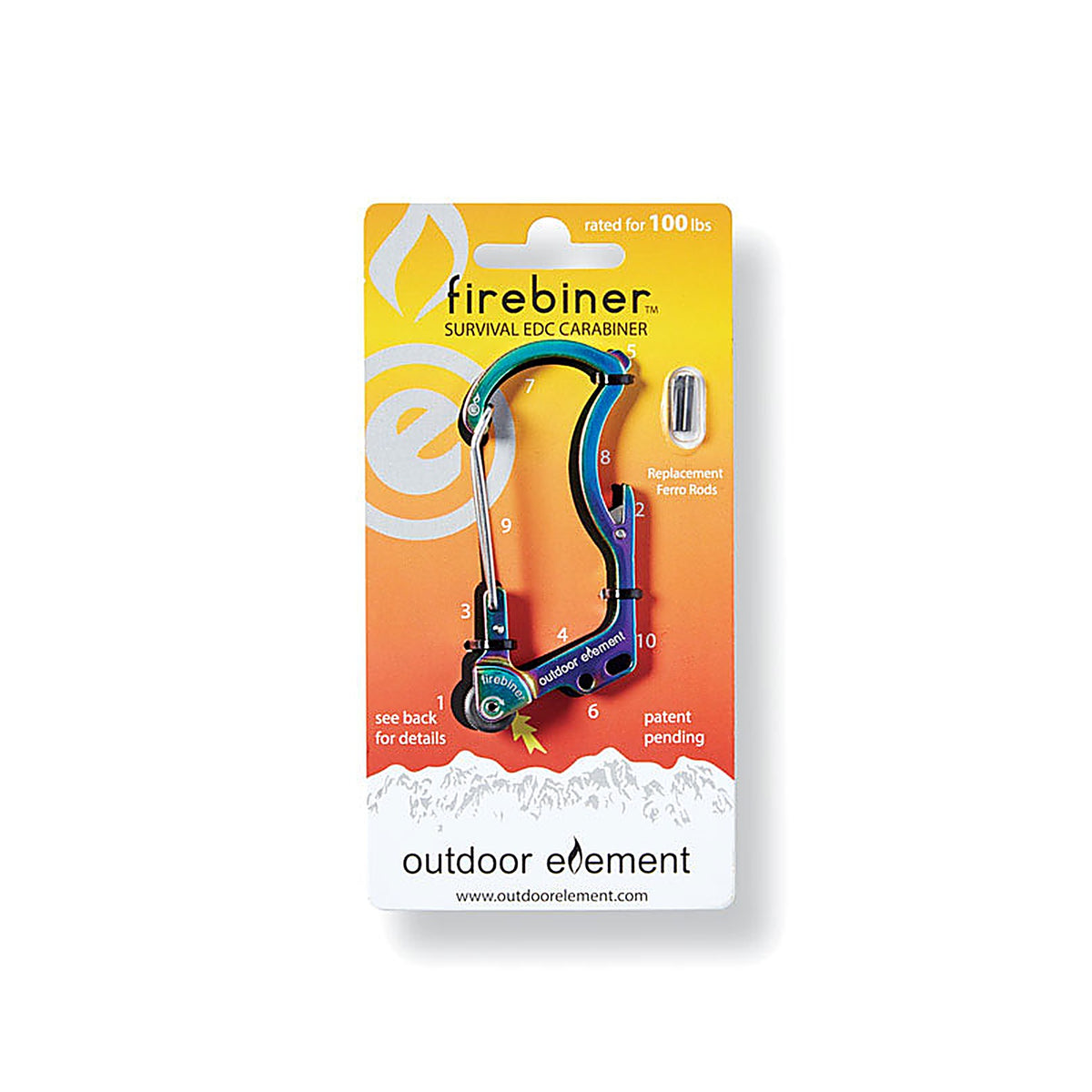 Outdoor Element F1RB Outdoor Element Firebiner 6-In-1 Flint Multi-Tool Carabiner Stainless Steel 1/Pack