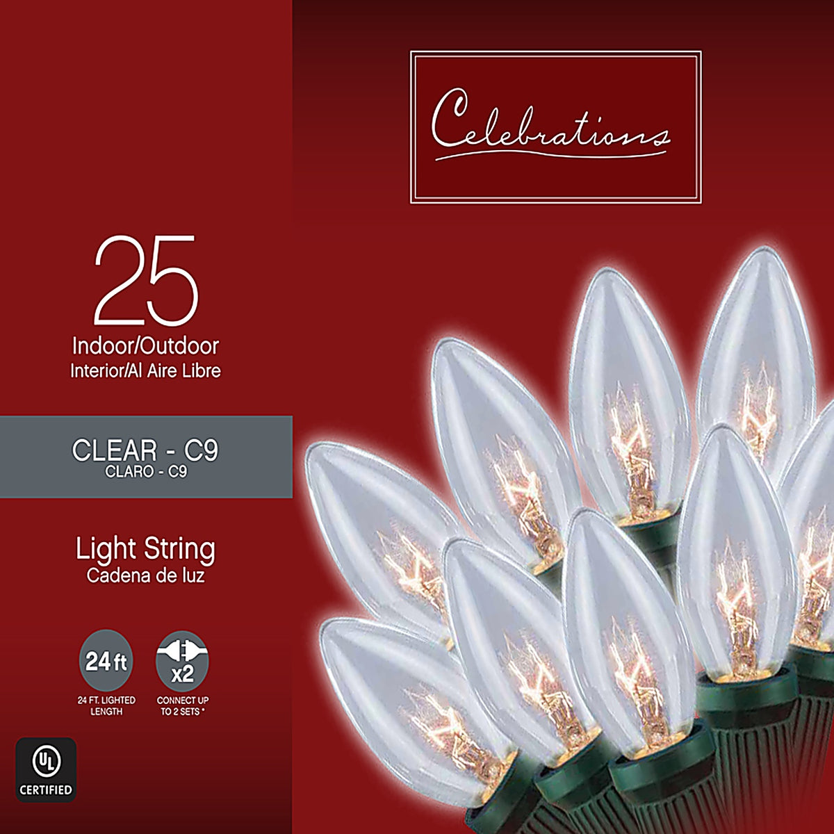 Celebrations C42G4111 Incandescent Clear/Warm White 25 count String Christmas Lights 25 ft.