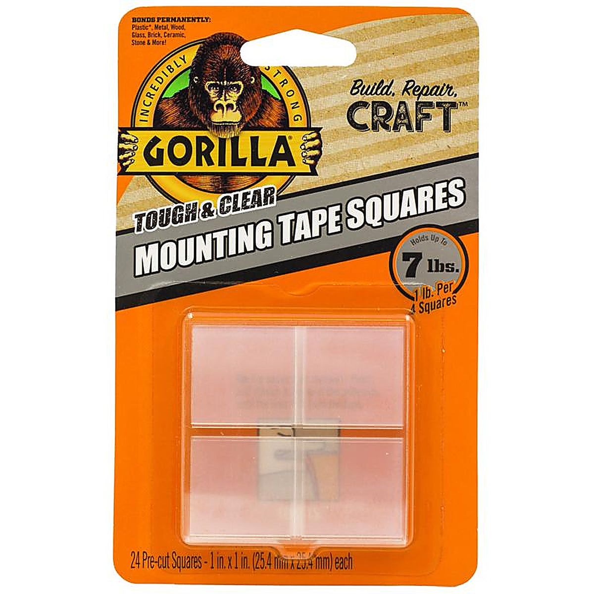 Gorilla 6067202 1 in. W x 1 in. L Mounting Squares Clear