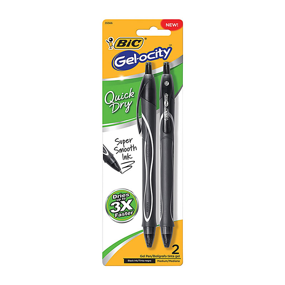 BIC RGLCGP21-BLK Gel-ocity Black Retractable Gel Pen 2/Pack