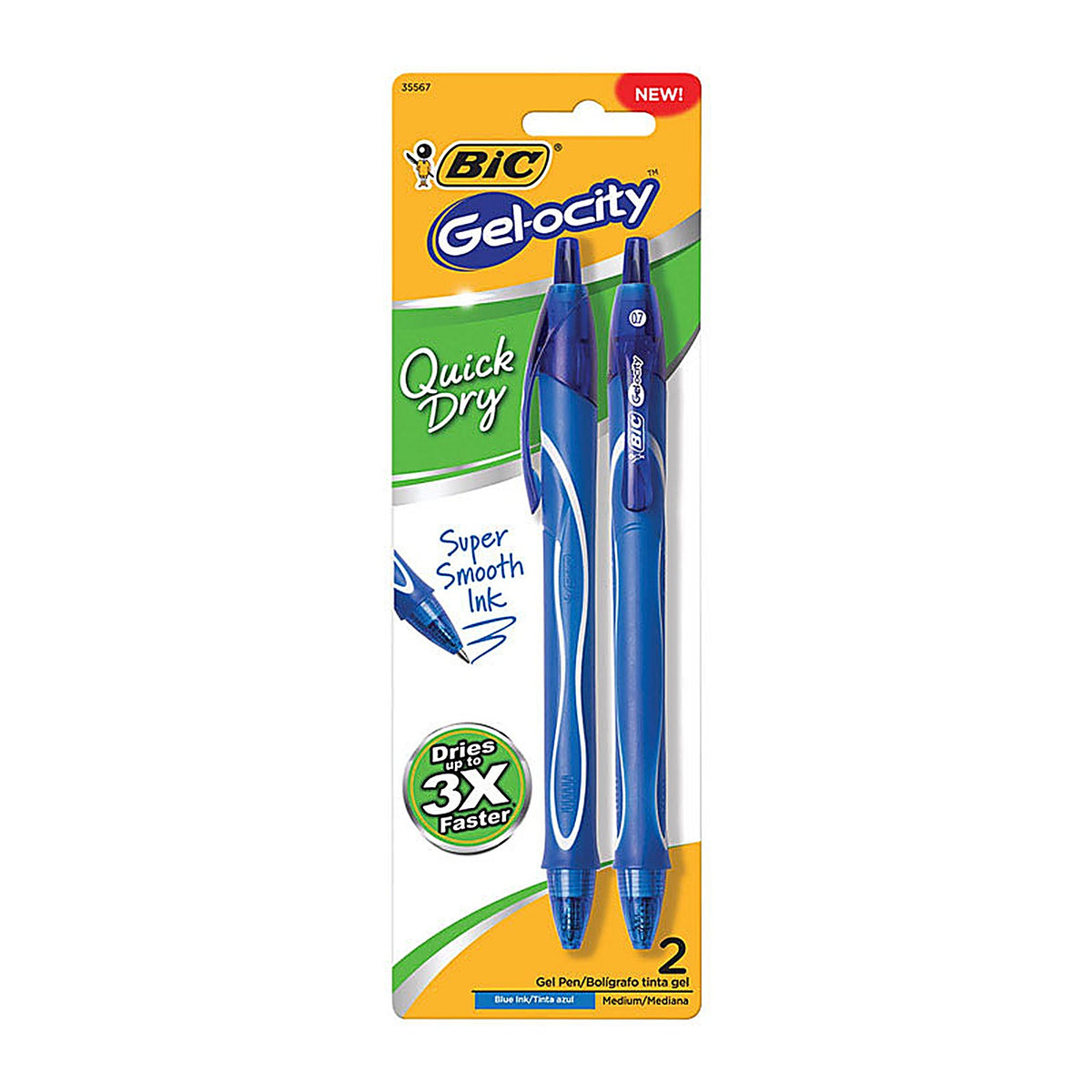 BIC RGLCGP21-BLU Gel-ocity Blue Retractable Gel Pen 2/Pack