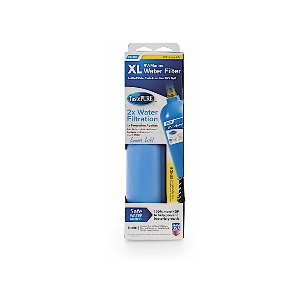 Camco 40019 Tastepure Xl Water Filter (Kdf)W/Flexible Hose Protector