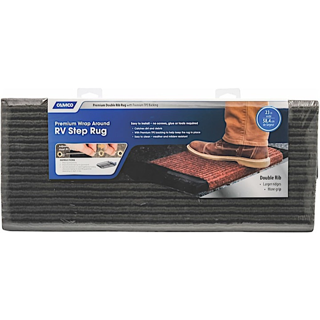 Camco 42956 Step Rug Premium Poly. W/Uv&Tpe Double Rib 18Inx23In Gray