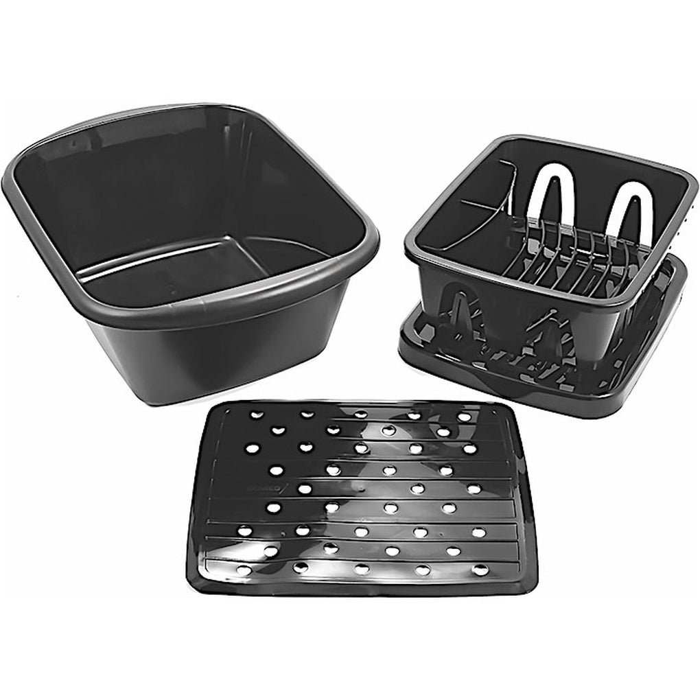 Camco 43518 Sink Kit w/Dish Drainer Dish Pan & Sink Mat Black