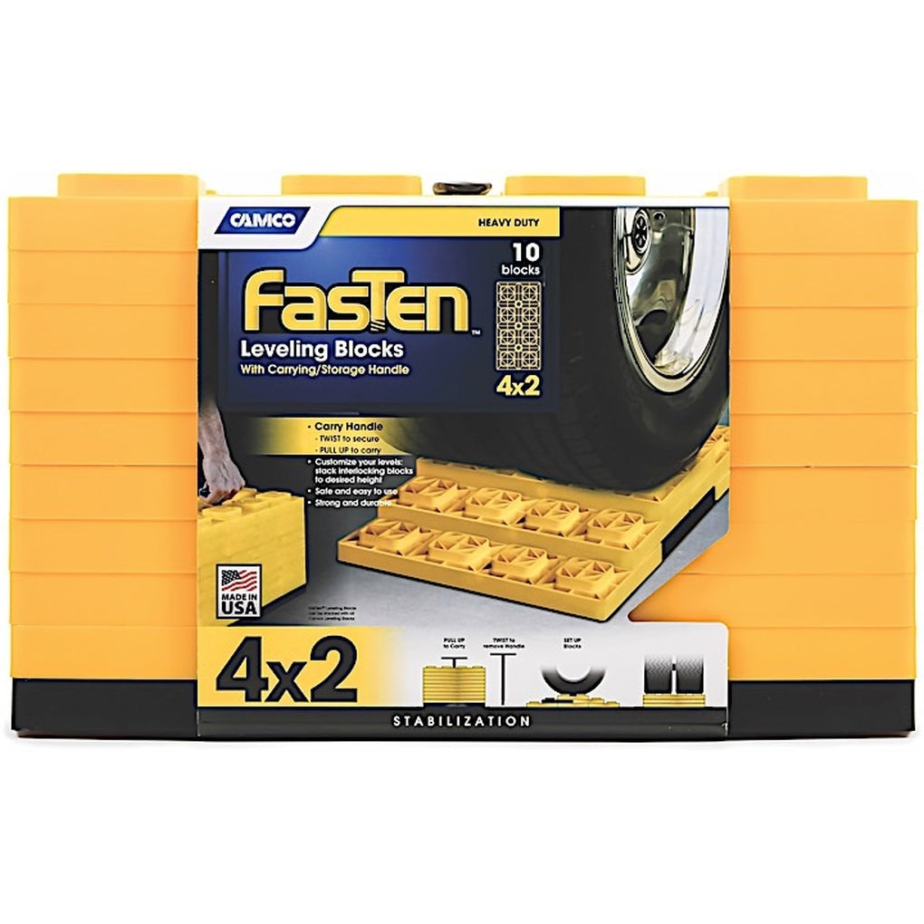Camco 44515 Fasten Leveling Blocks With T-Handle 4X2 Yellow 10 Pack