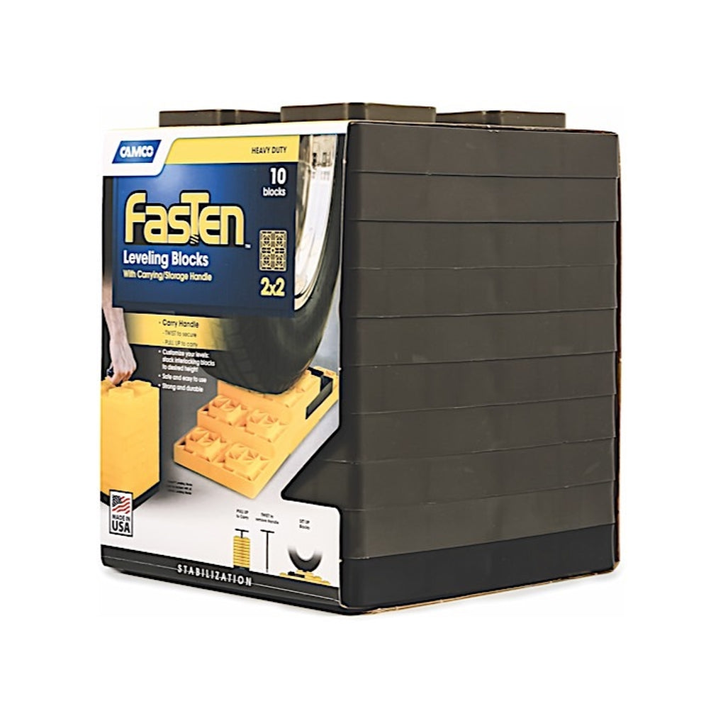 Camco 44521 Fasten Leveling Blocks With T-Handle 2X2 Brown 10 Pack