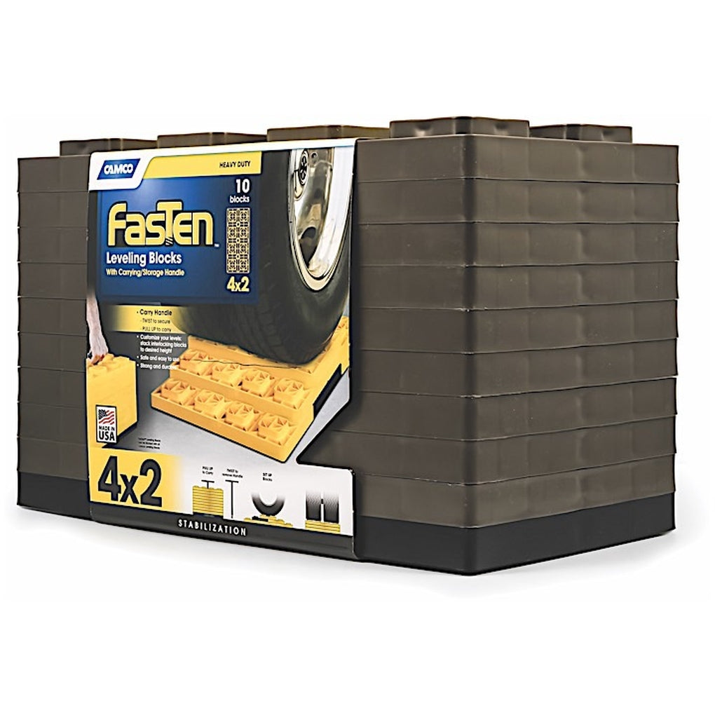 Camco 44525 Fasten Leveling Blocks With Thandle 4X2 Brown 10 Pack