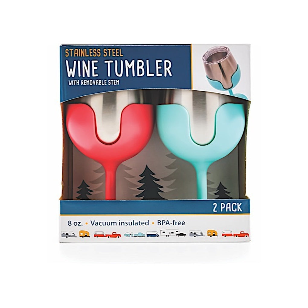 Camco 51915 Life Is Better At The Campsite Wine Tumbler Set (Blue/Pink)