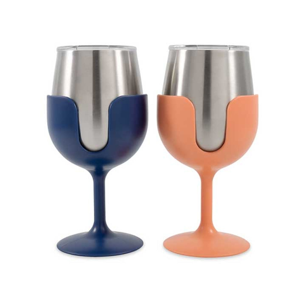 Camco 51917 Libatc Wine Tumbler 2Pack 8Oz. (Navy/Peach)