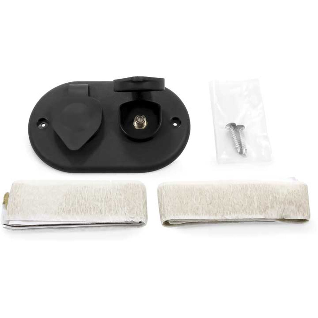 Camco 55086 Coaxial Cable Plate w/Large Cap Dual Black