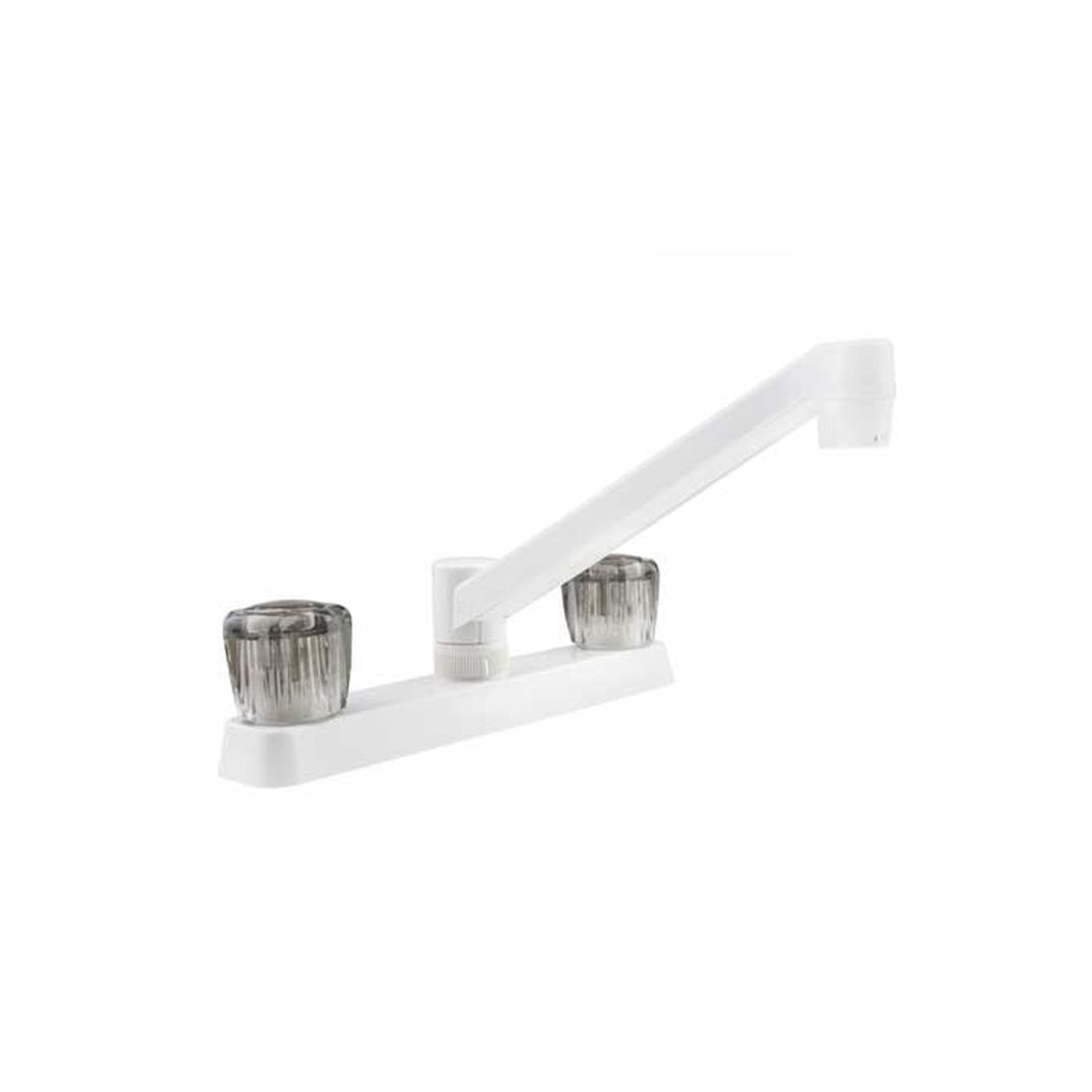 Dura Faucet DF-PK600S-WT Two Handle RV Kitchen Faucet W/Smoked Acrylic Knobs White