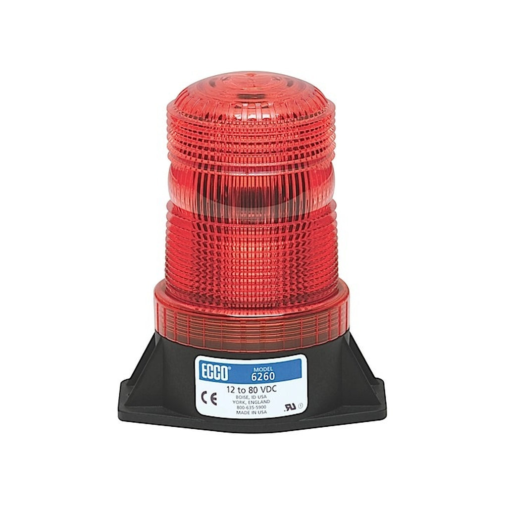 Ecco 6262R LED Beacon: Medium Profile 1280Vdc Pulse8 Flash Red