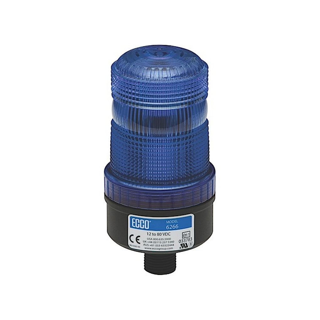Ecco 6267B LED Beacon: Medium Profile 1280Vdc Pulse8 Flash 1/2In Male Pipe Mount Blue