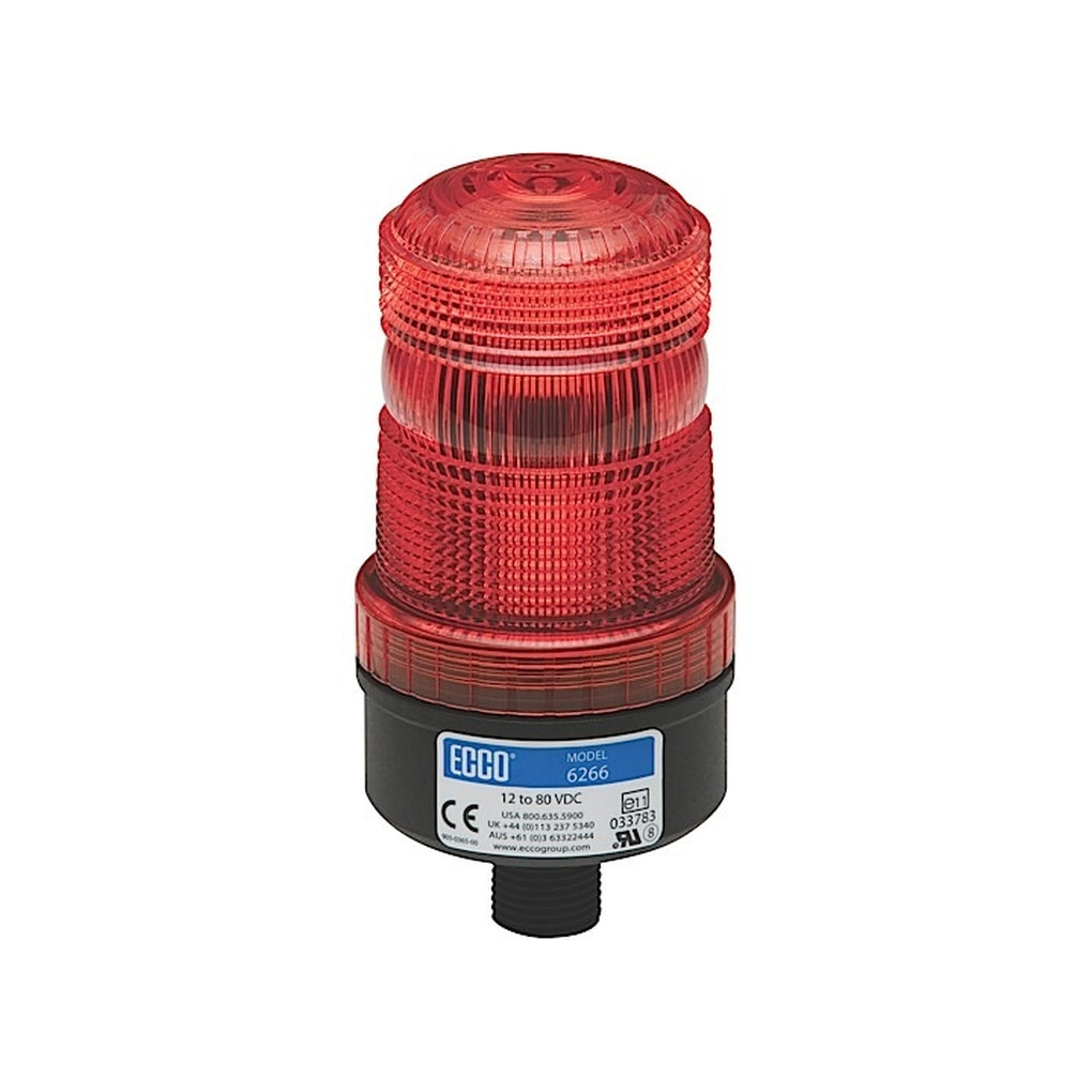Ecco 6267R LED Beacon: Medium Profile 1280Vdc Pulse8 Flash 1/2In Male Pipe Mount Red